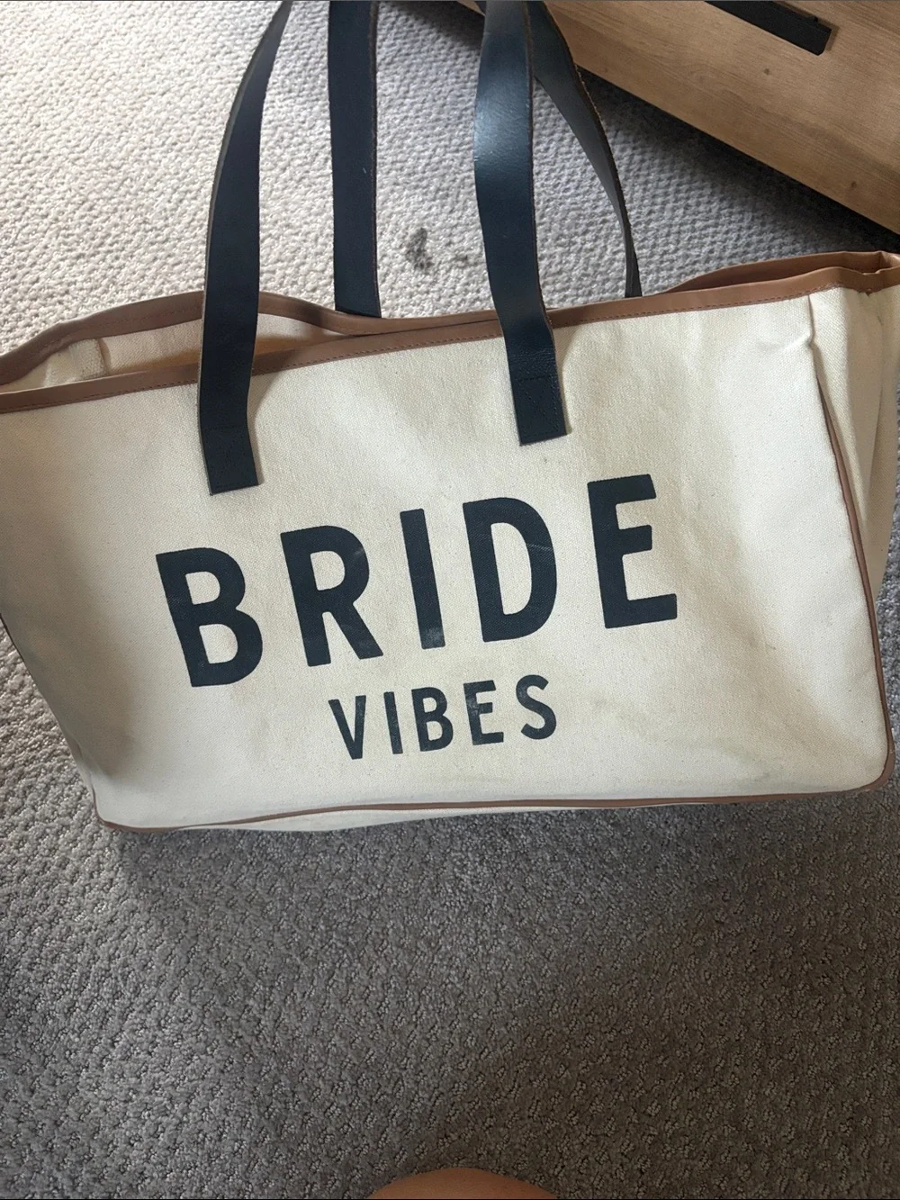 Bride Vibes Canvas Tote Bag in Cream and Black